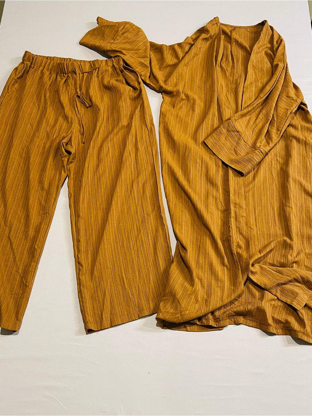 Women Relaxed Drawstring Pants set in Mustard Brown